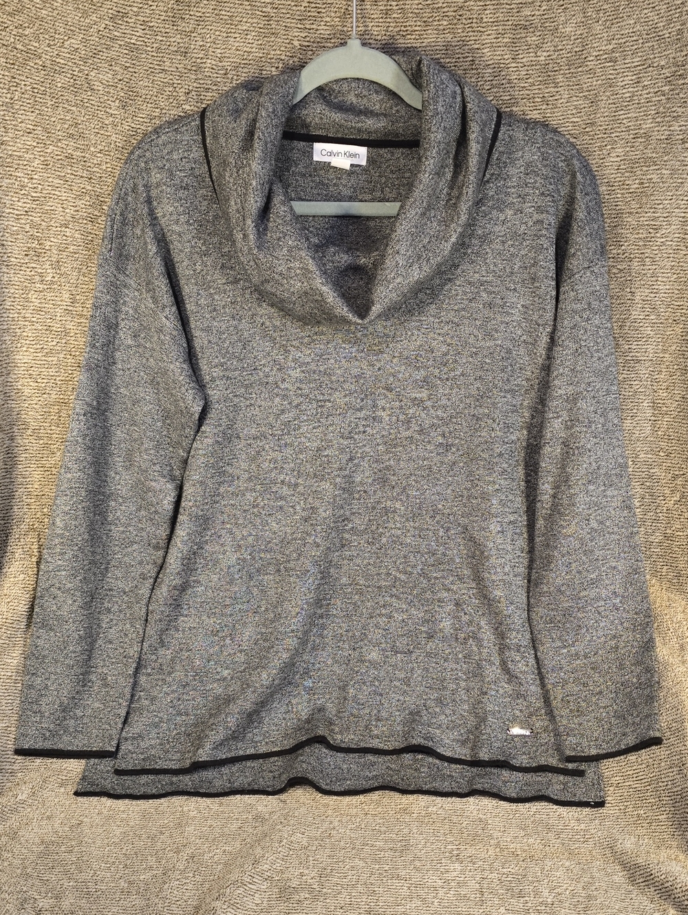 Calvin Klein Heather Gray Cowl Neck Sweater with Contrast Trim